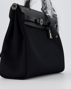 *HOT & RARE* Hermès Herbag 31 Laque Zip Bag in Noir Toile Militaire Canvas, Noir Vache Hunter Leather with Palladium & Noir Hardware