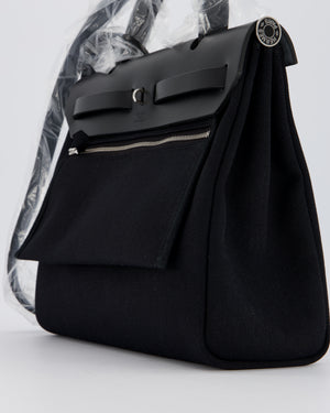 *HOT & RARE* Hermès Herbag 31 Laque Zip Bag in Noir Toile Militaire Canvas, Noir Vache Hunter Leather with Palladium & Noir Hardware