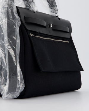 *HOT & RARE* Hermès Herbag 31 Laque Zip Bag in Noir Toile Militaire Canvas, Noir Vache Hunter Leather with Palladium & Noir Hardware