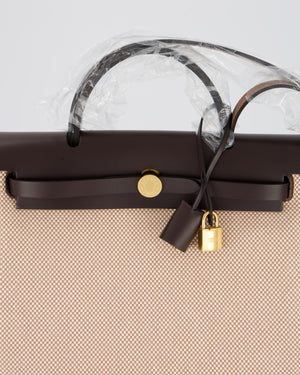 *HOT & RARE* Hermès Herbag 31 Zip Bag in Ecru/Beige Criss Viking Canvas, Ebene Vache Hunter Leather with Gold Hardware
