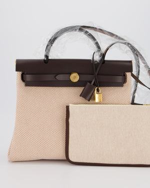 *HOT & RARE* Hermès Herbag 31 Zip Bag in Ecru/Beige Criss Viking Canvas, Ebene Vache Hunter Leather with Gold Hardware