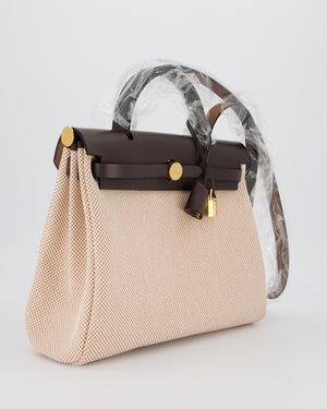 *HOT & RARE* Hermès Herbag 31 Zip Bag in Ecru/Beige Criss Viking Canvas, Ebene Vache Hunter Leather with Gold Hardware