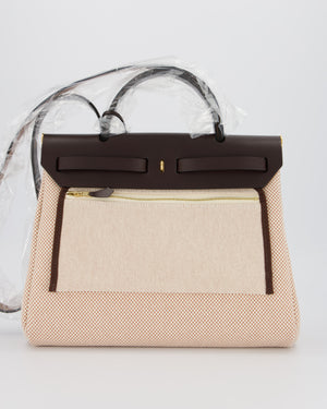 *HOT & RARE* Hermès Herbag 31 Zip Bag in Ecru/Beige Criss Viking Canvas, Ebene Vache Hunter Leather with Gold Hardware