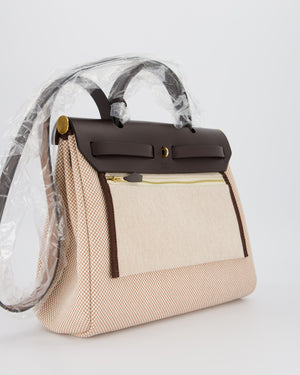 *HOT & RARE* Hermès Herbag 31 Zip Bag in Ecru/Beige Criss Viking Canvas, Ebene Vache Hunter Leather with Gold Hardware