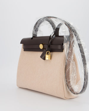 *HOT & RARE* Hermès Herbag 31 Zip Bag in Ecru/Beige Criss Viking Canvas, Ebene Vache Hunter Leather with Gold Hardware