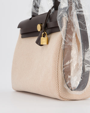 *HOT & RARE* Hermès Herbag 31 Zip Bag in Ecru/Beige Criss Viking Canvas, Ebene Vache Hunter Leather with Gold Hardware