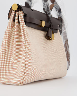 *HOT & RARE* Hermès Herbag 31 Zip Bag in Ecru/Beige Criss Viking Canvas, Ebene Vache Hunter Leather with Gold Hardware