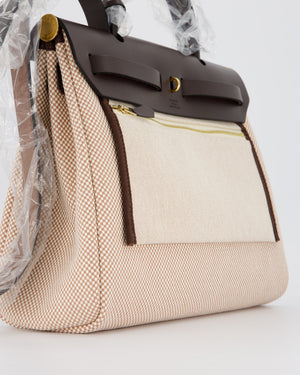 *HOT & RARE* Hermès Herbag 31 Zip Bag in Ecru/Beige Criss Viking Canvas, Ebene Vache Hunter Leather with Gold Hardware