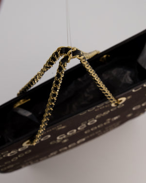 Chanel Vintage Black Canvas Coco Tote Bag with Monogram Details and Gold Hardware