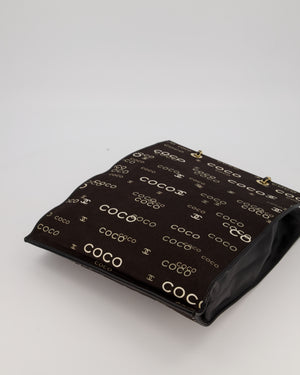 Chanel Vintage Black Canvas Coco Tote Bag with Monogram Details and Gold Hardware