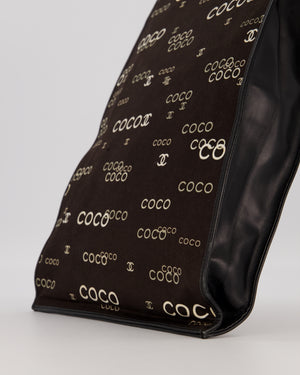 Chanel Vintage Black Canvas Coco Tote Bag with Monogram Details and Gold Hardware