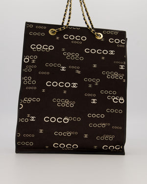 Chanel Vintage Black Canvas Coco Tote Bag with Monogram Details and Gold Hardware