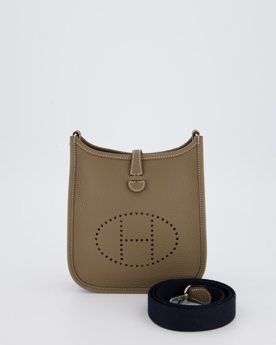Hermès Mini Evelyne Bag in Etoupe Clemence Leather with Palladium Hardware