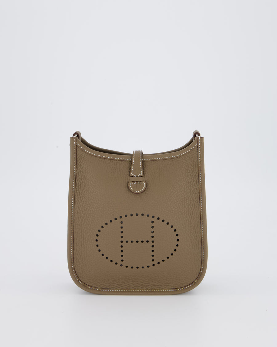 Hermès Mini Evelyne Bag in Etoupe Clemence Leather with Palladium Hardware