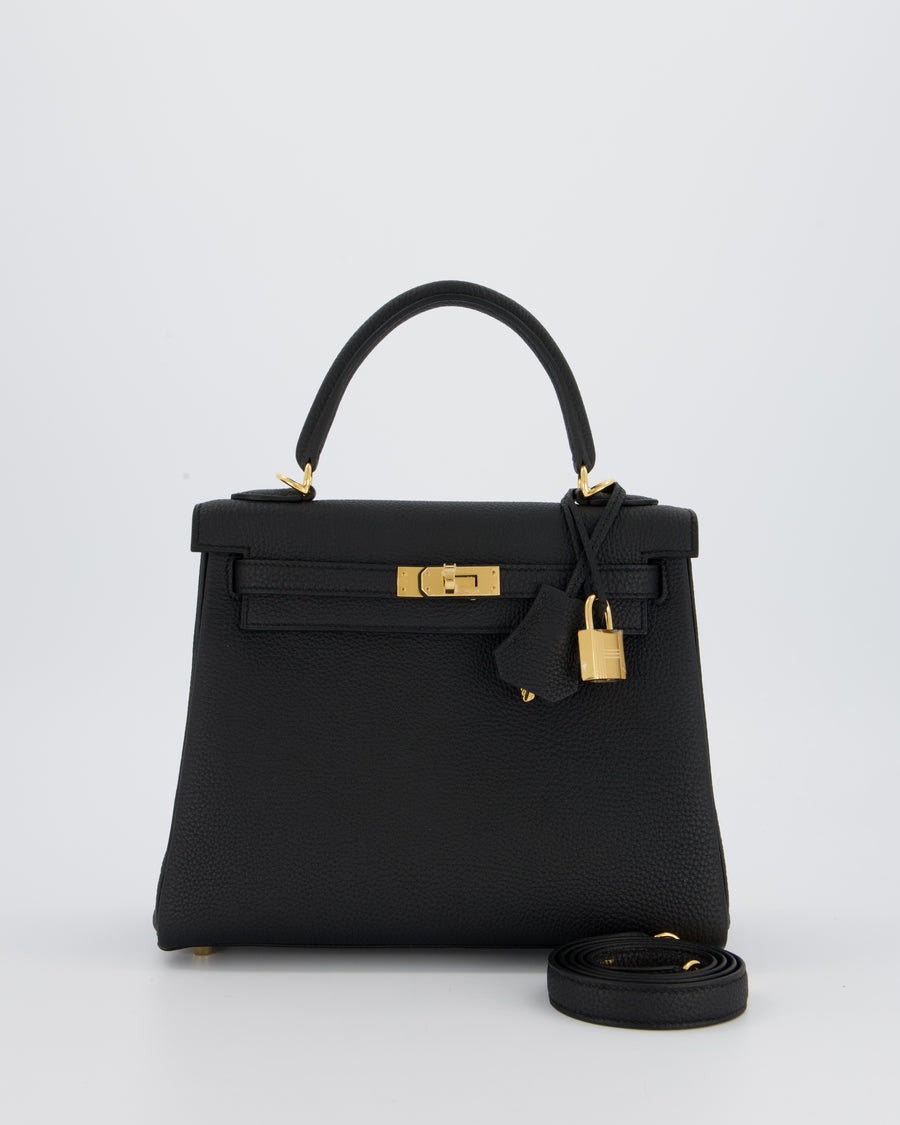 Hermès Kelly 25 Retourne Bag in Noir Togo Leather and Gold Hardware