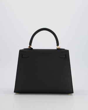 *HOT* Hermès Kelly 25 Sellier Bag in Noir Epsom Leather with Gold Hardware