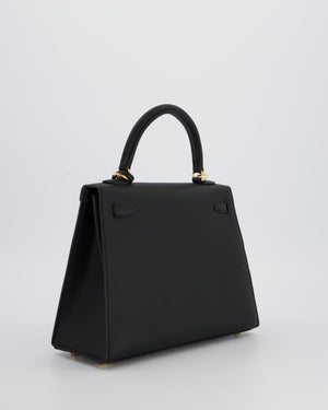 *HOT* Hermès Kelly 25 Sellier Bag in Noir Epsom Leather with Gold Hardware