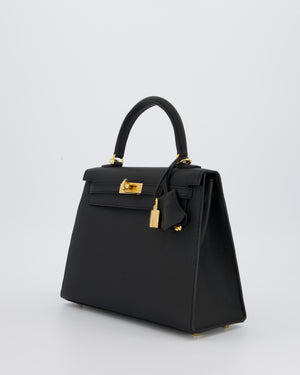 *HOT* Hermès Kelly 25 Sellier Bag in Noir Epsom Leather with Gold Hardware