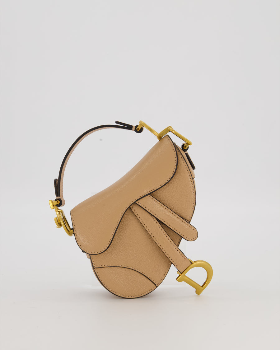 Christian Dior Beige Micro Saddle Bag In Goatskin Leather with Gold Hardware RRP £1800