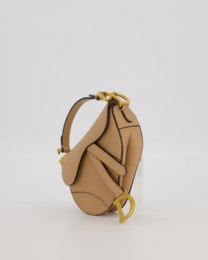 Christian Dior Beige Micro Saddle Bag In Goatskin Leather with Gold Hardware RRP £1800