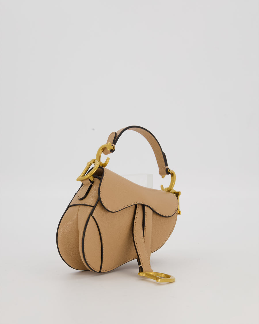 Christian Dior Beige Micro Saddle Bag In Goatskin Leather with Gold Hardware RRP £1800