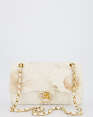 *RARE* Chanel Ivory Denim Floral Printed Medium Classic Double Flap Bag with Gold Hardware