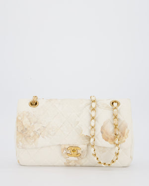 *RARE* Chanel Ivory Denim Floral Printed Medium Classic Double Flap Bag with Gold Hardware