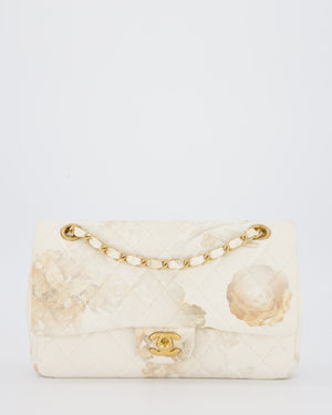 *RARE* Chanel Ivory Denim Floral Printed Medium Classic Double Flap Bag with Gold Hardware