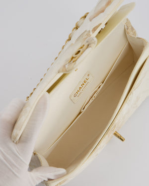 *RARE* Chanel Ivory Denim Floral Printed Medium Classic Double Flap Bag with Gold Hardware