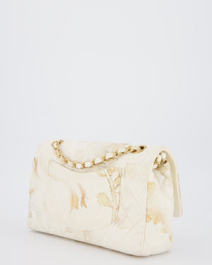 *RARE* Chanel Ivory Denim Floral Printed Medium Classic Double Flap Bag with Gold Hardware