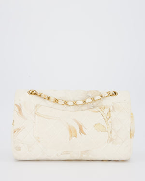 *RARE* Chanel Ivory Denim Floral Printed Medium Classic Double Flap Bag with Gold Hardware