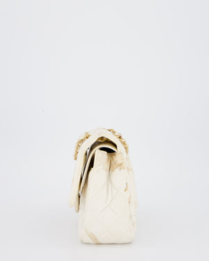 *RARE* Chanel Ivory Denim Floral Printed Medium Classic Double Flap Bag with Gold Hardware