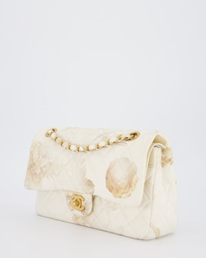 *RARE* Chanel Ivory Denim Floral Printed Medium Classic Double Flap Bag with Gold Hardware