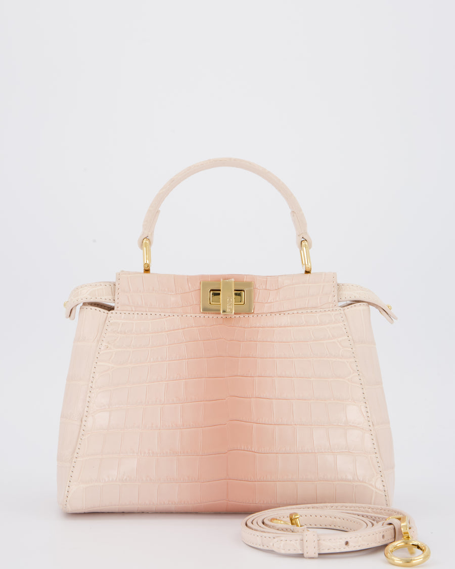 Fendi Mini Peekaboo in Egg Shell & Rose Niloticus Crocodile Leather with Gold Hardware