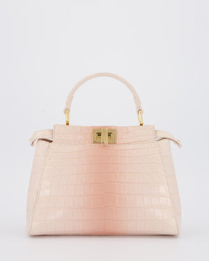 Fendi Mini Peekaboo in Egg Shell & Rose Niloticus Crocodile Leather with Gold Hardware