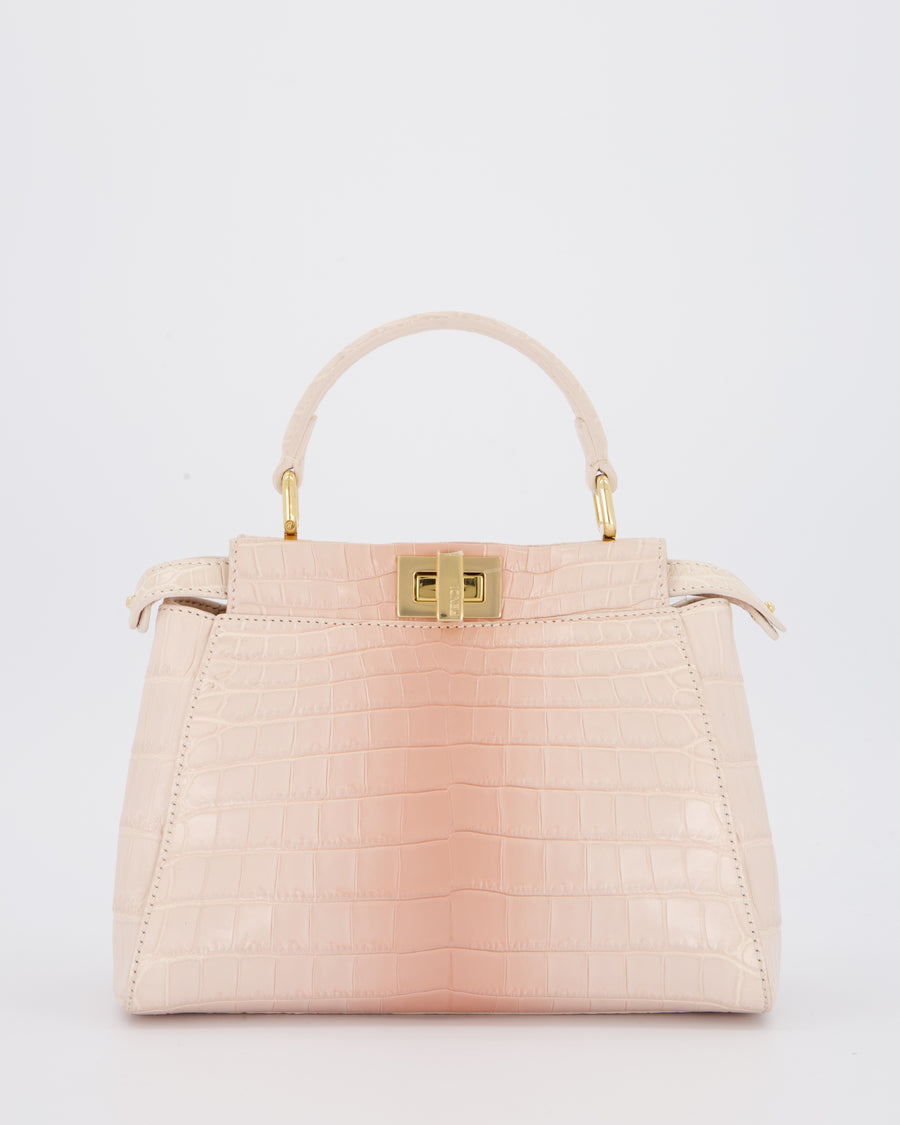 Fendi Mini Peekaboo in Egg Shell & Rose Niloticus Crocodile Leather with Gold Hardware
