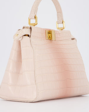 Fendi Mini Peekaboo in Egg Shell & Rose Niloticus Crocodile Leather with Gold Hardware