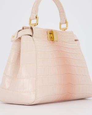 Fendi Mini Peekaboo in Egg Shell & Rose Niloticus Crocodile Leather with Gold Hardware