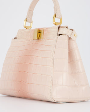 Fendi Mini Peekaboo in Egg Shell & Rose Niloticus Crocodile Leather with Gold Hardware