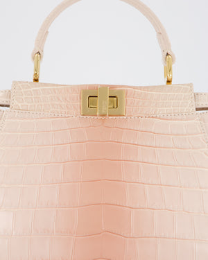 Fendi Mini Peekaboo in Egg Shell & Rose Niloticus Crocodile Leather with Gold Hardware