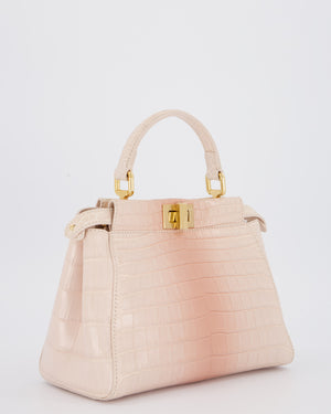 Fendi Mini Peekaboo in Egg Shell & Rose Niloticus Crocodile Leather with Gold Hardware