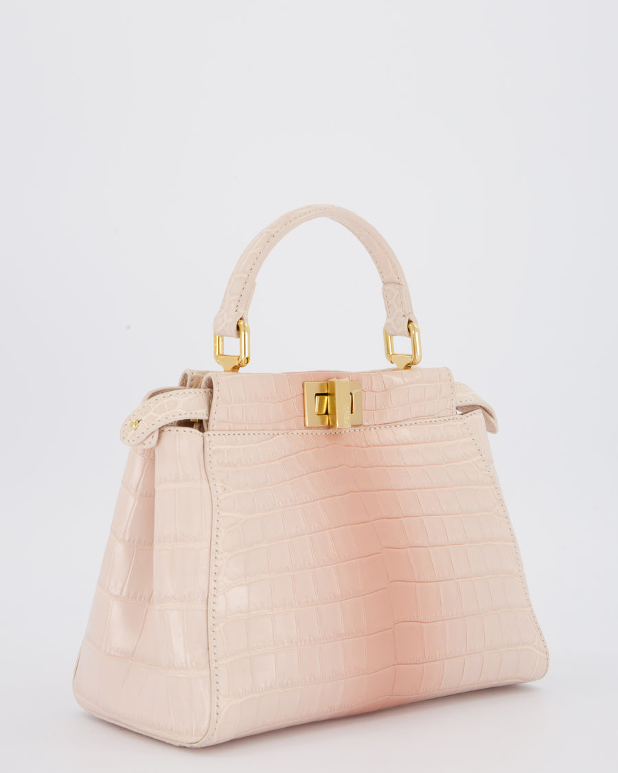 Fendi Mini Peekaboo in Egg Shell & Rose Niloticus Crocodile Leather with Gold Hardware