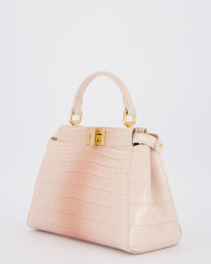 Fendi Mini Peekaboo in Egg Shell & Rose Niloticus Crocodile Leather with Gold Hardware