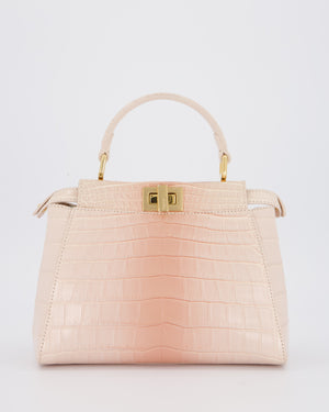 Fendi Mini Peekaboo in Egg Shell & Rose Niloticus Crocodile Leather with Gold Hardware