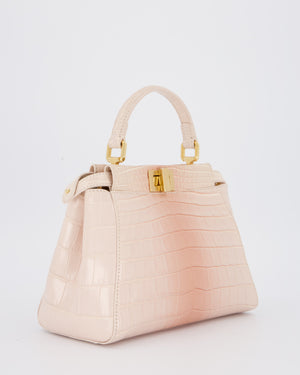 Fendi Mini Peekaboo in Egg Shell & Rose Niloticus Crocodile Leather with Gold Hardware