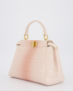 Fendi Mini Peekaboo in Egg Shell & Rose Niloticus Crocodile Leather with Gold Hardware