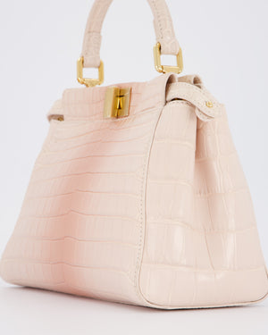 Fendi Mini Peekaboo in Egg Shell & Rose Niloticus Crocodile Leather with Gold Hardware
