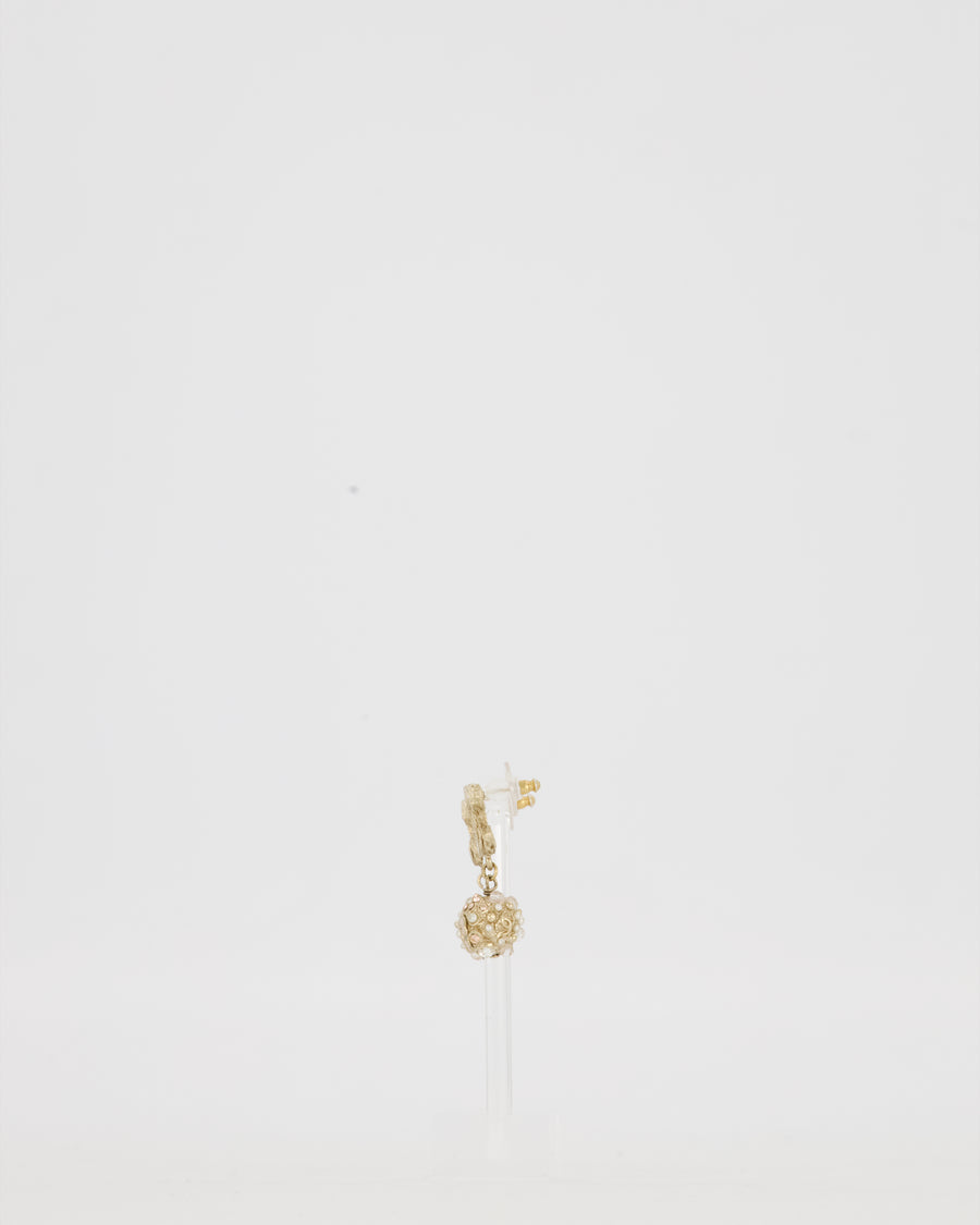 Chanel Autumn 2011 Collection CC Pink Enamel Drop Earrings with Pearl Camelila Ball Detail