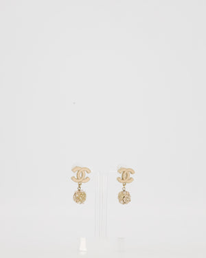 Chanel Autumn 2011 Collection CC Pink Enamel Drop Earrings with Pearl Camelila Ball Detail