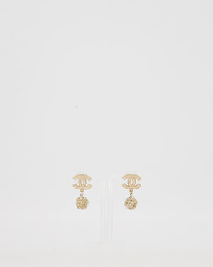 Chanel Autumn 2011 Collection CC Pink Enamel Drop Earrings with Pearl Camelila Ball Detail